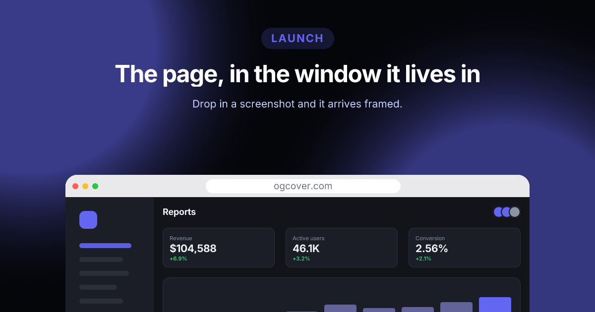 Landing page (Hero · Browser frame), an Open Graph image made with OG Cover